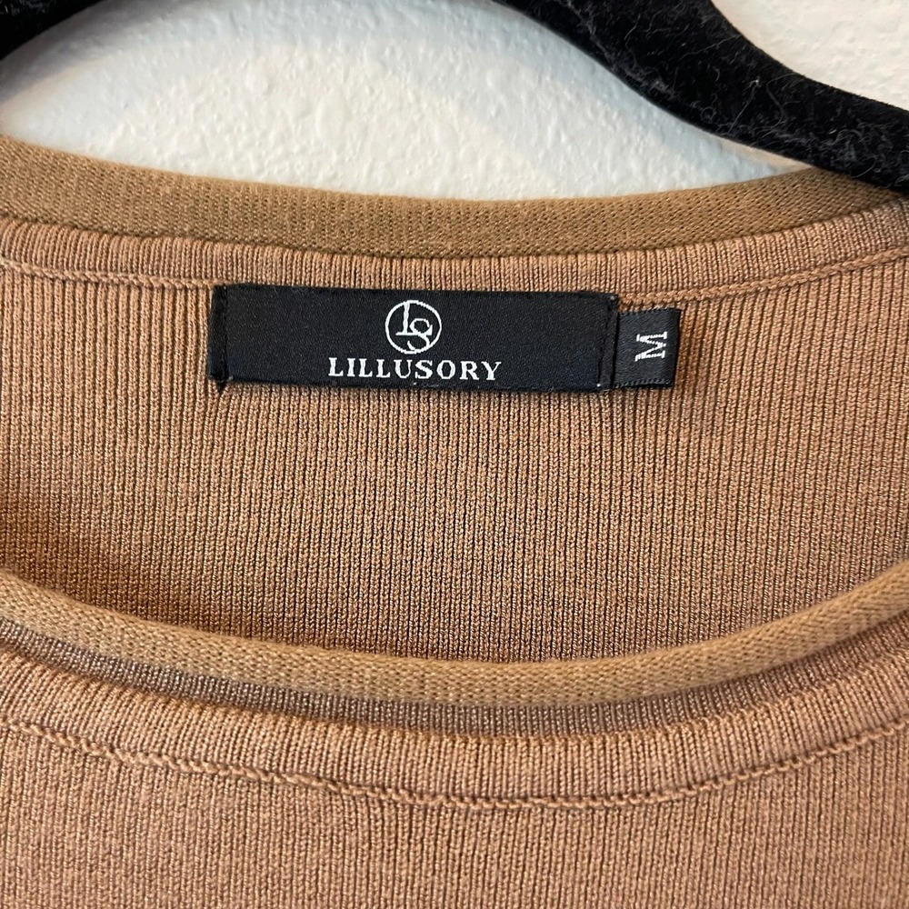 Lillusory Womens Cap Sleeve Ribbed Knit Sweater Top Camel Tan Medium - Picture 5 of 6